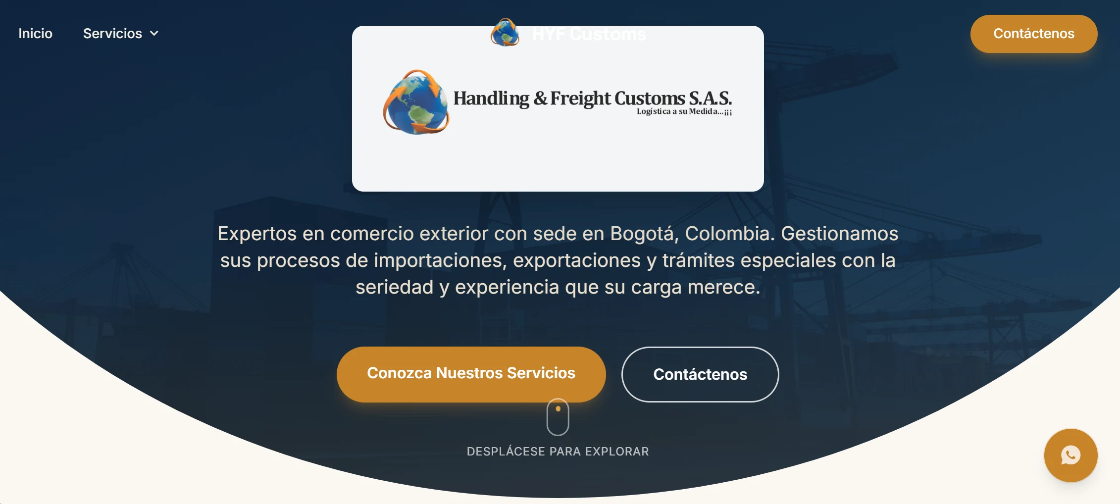 Sitio HYF Customs - comercio exterior desarrollado por Cabal