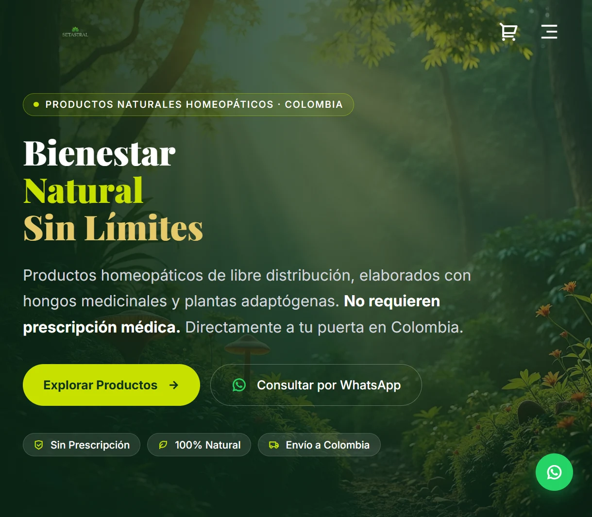 Tienda web SETASTRAL - hongos medicinales naturales desarrollada por Cabal