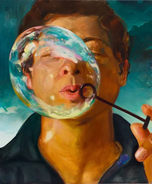Larry Madrigal — Portrait with iridescent bubble