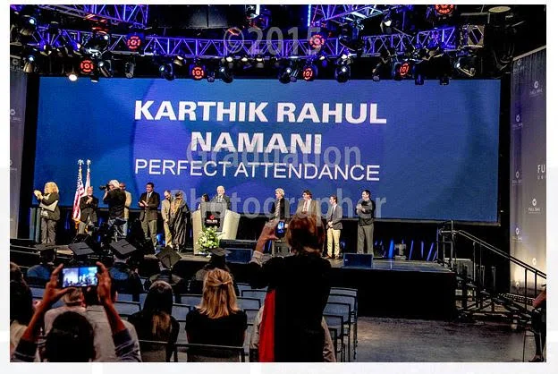 Name on the big screen — Perfect Attendance ceremony