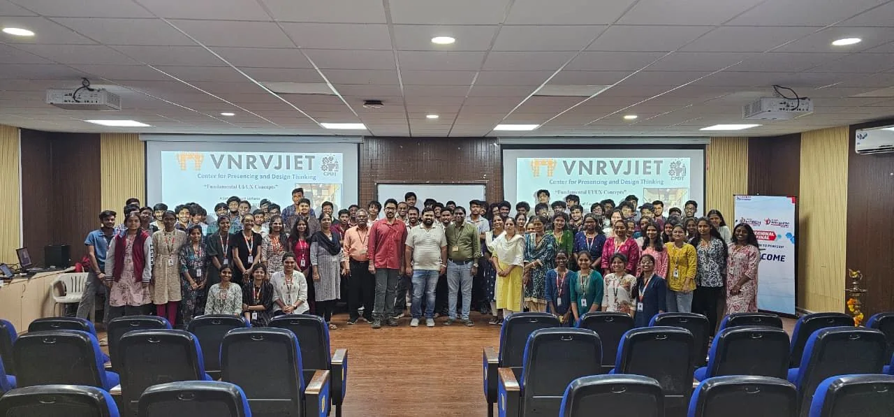 Large group at VNRVJIET lecture hall