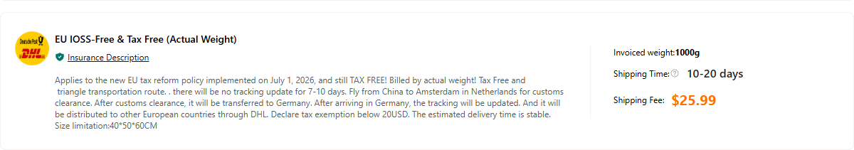 SUGARGOO Lithuania route result showing 1000 g, 10 to 20 days and 25.99 US dollars