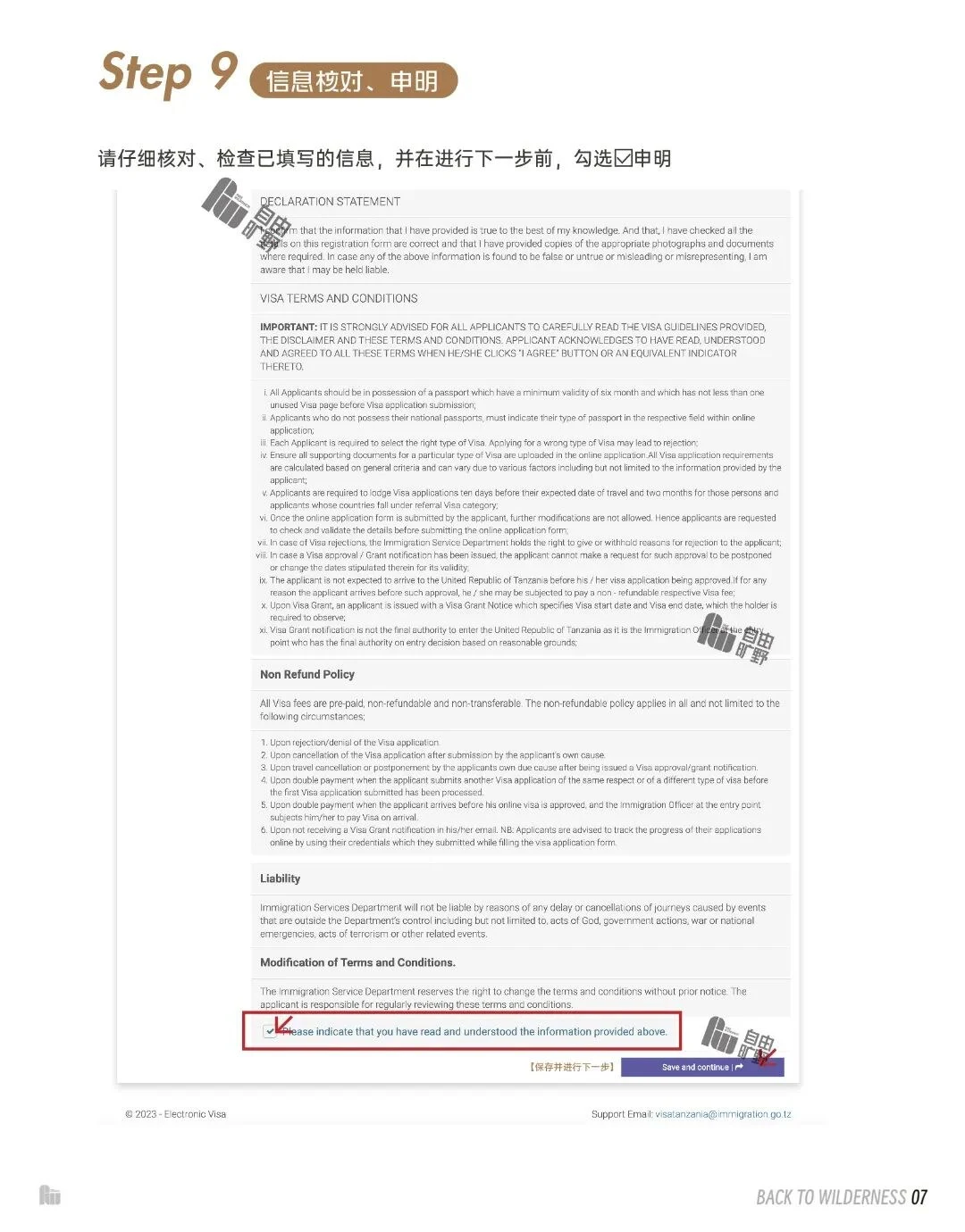 坦桑尼亚电子签证信息核对与申明第九步