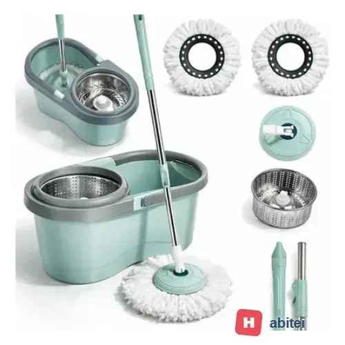 Mop Giratório 8l Rodinhas Esfregão 130cm Cesto Inox C/ Refil