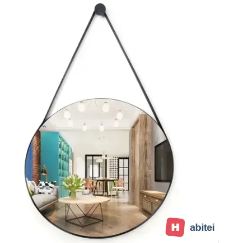 Espelho Redondo Decorativo Suspenso Alça 20cm + Pino Brinde Preto