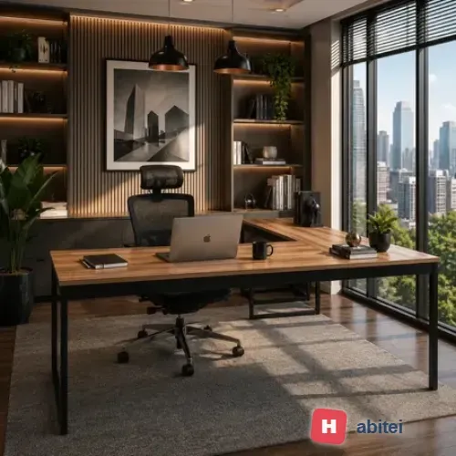 Mesa De Canto Em L Multifuncional Lamina Com Preto- Ideal Para Escritório Ou Home Office Compacta, Moderna E Perfeita Para Organização