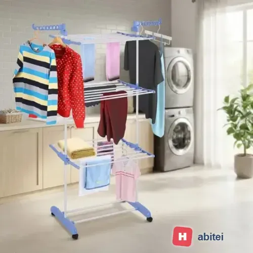 Varal De Chão Grande De Roupas 3 Andares Dobrável Cor Azul Kontuz 170 cm
