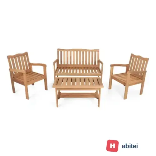 Conjunto Jardim Madeira Eucalipto 4 Peças Yescasa Mesa Centro