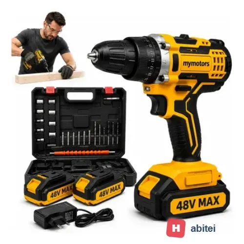 Parafusadeira Furadeira 48v Profissional 2 Baterias Sem Fio Amarelo 127/220v 60 Hz