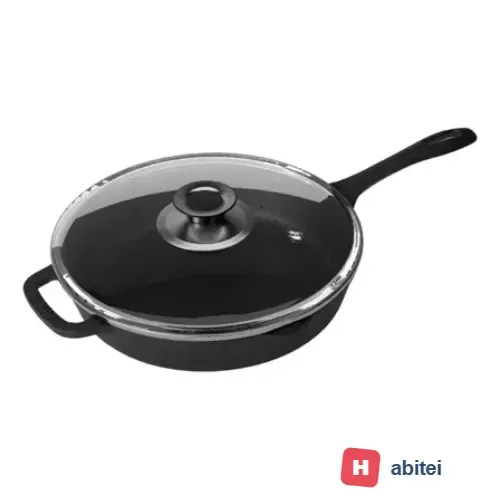 Frigideira Do Chef 30cm Tampa Vidro Ferro Panela Mineira Preto