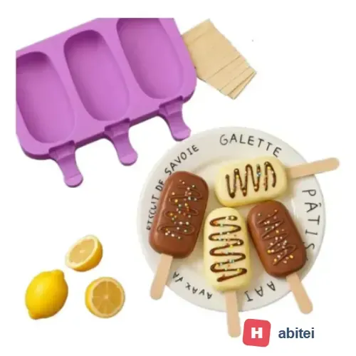 Kit 2 Formas Picolé Sorvete Silicone Com Tampa Com 100palito Violeta