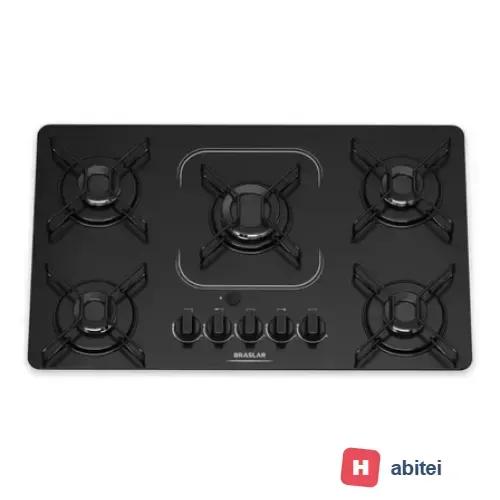 Fogão Cooktop alimentação gás - Braslar 5 bocas cor preto - Bivolt de Embutir