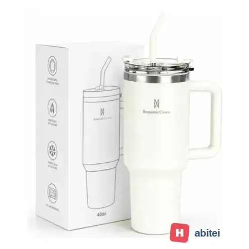 Copo Térmico Gigante 1,2l Inox Com Tampa E Inox Canudo Cor Branco Cor Pura / Material Fosco