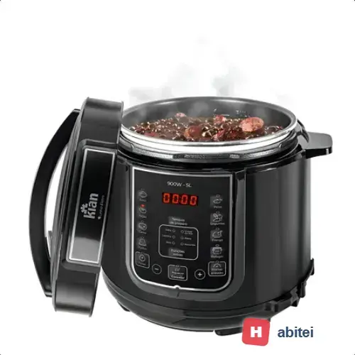 Panela De Pressão Elétrica 5 Litros Aço Inox Preto Multifuncional Kian Ppe 101
