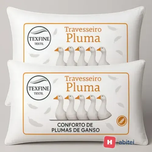 Kit 2 Travesseiro Pena Pluma de Ganso Sintetica Siliconada Lavavel Toque Macio 70x50cm
