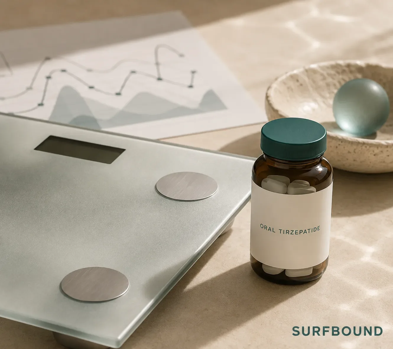 Weight Loss Biology: GLP-1 Programs | Surfbound Health Serene coastal inlet at golden hour representing the calm after finding the right weight loss approach