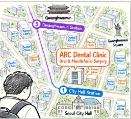 Dental clinics around Gwanghwamun and Seoul City Hall Map around Gwanghwamun, Seoul City Hall, Jongno, Euljiro and Myeongdong crowded with dental clinics