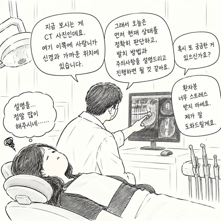 사랑니 발치 환자분에게 CT 사진을 보며 설명을 오래 하는 편