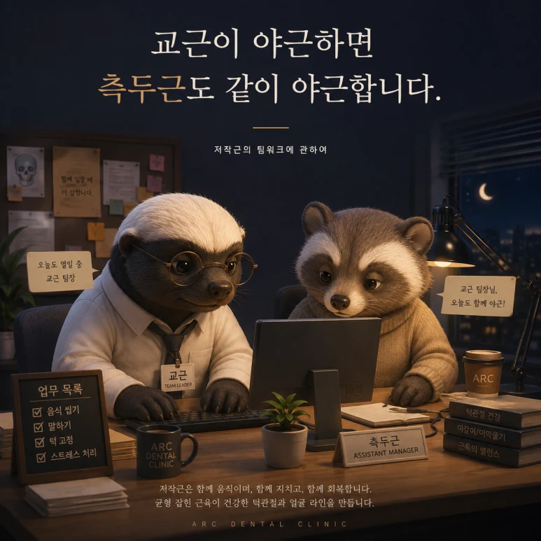 교근이 야근하면 측두근도 같이 야근합니다