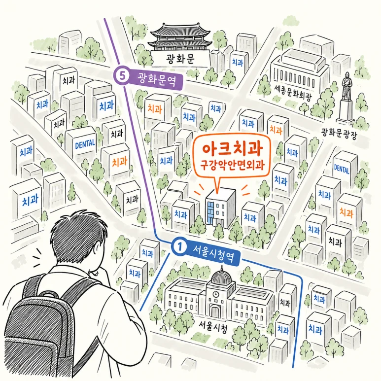 서울시청역과 광화문역 사이, 치과가 많기로 유명한 광화문·시청·종로 일대 지도