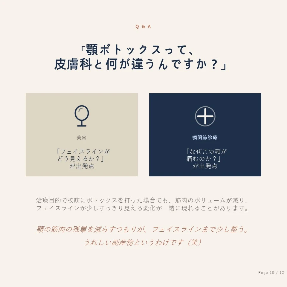鍾路の歯ぎしりボトックス - 美容と顎関節診療の違い