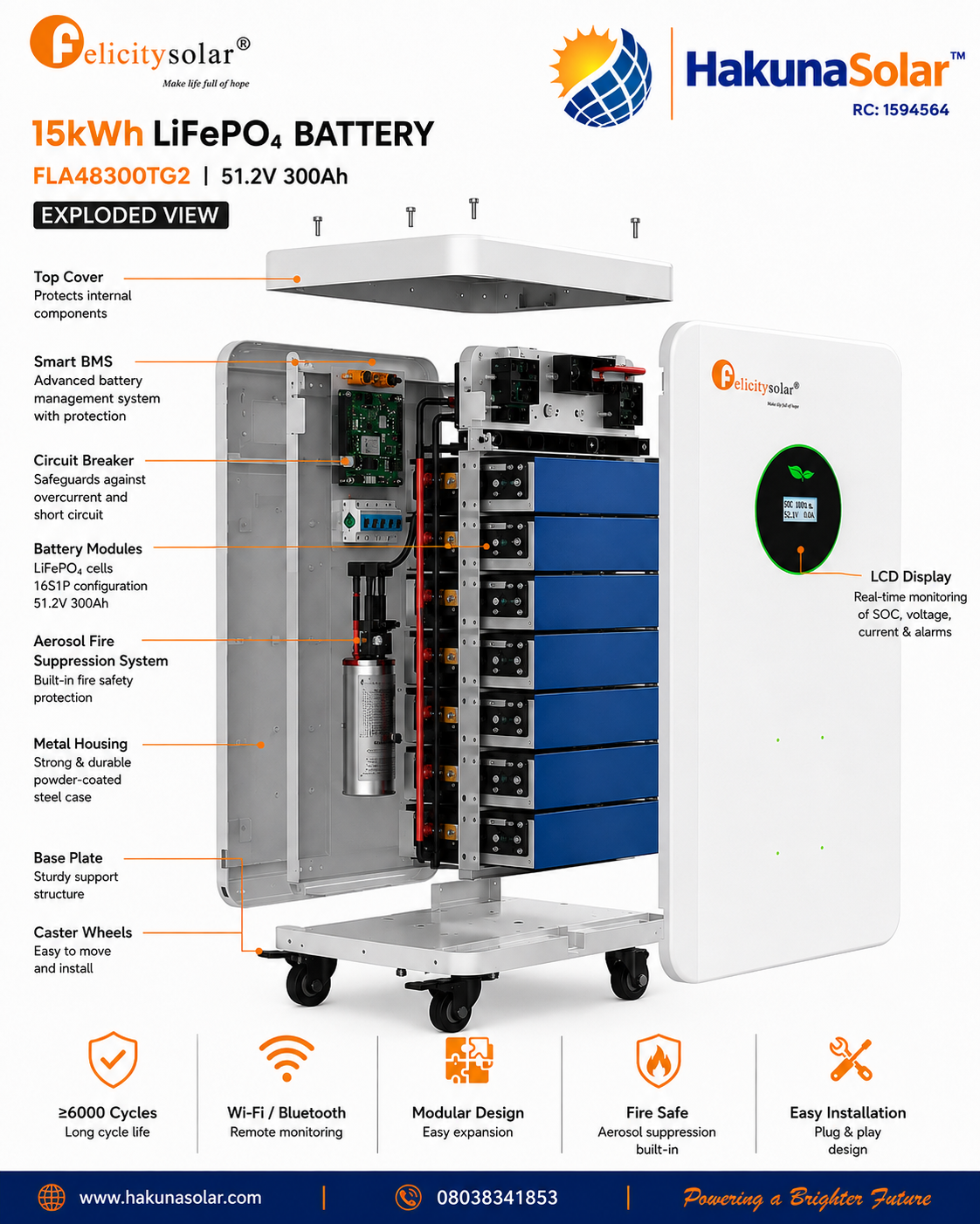 Exploded view of Felicity Solar 15kWh battery