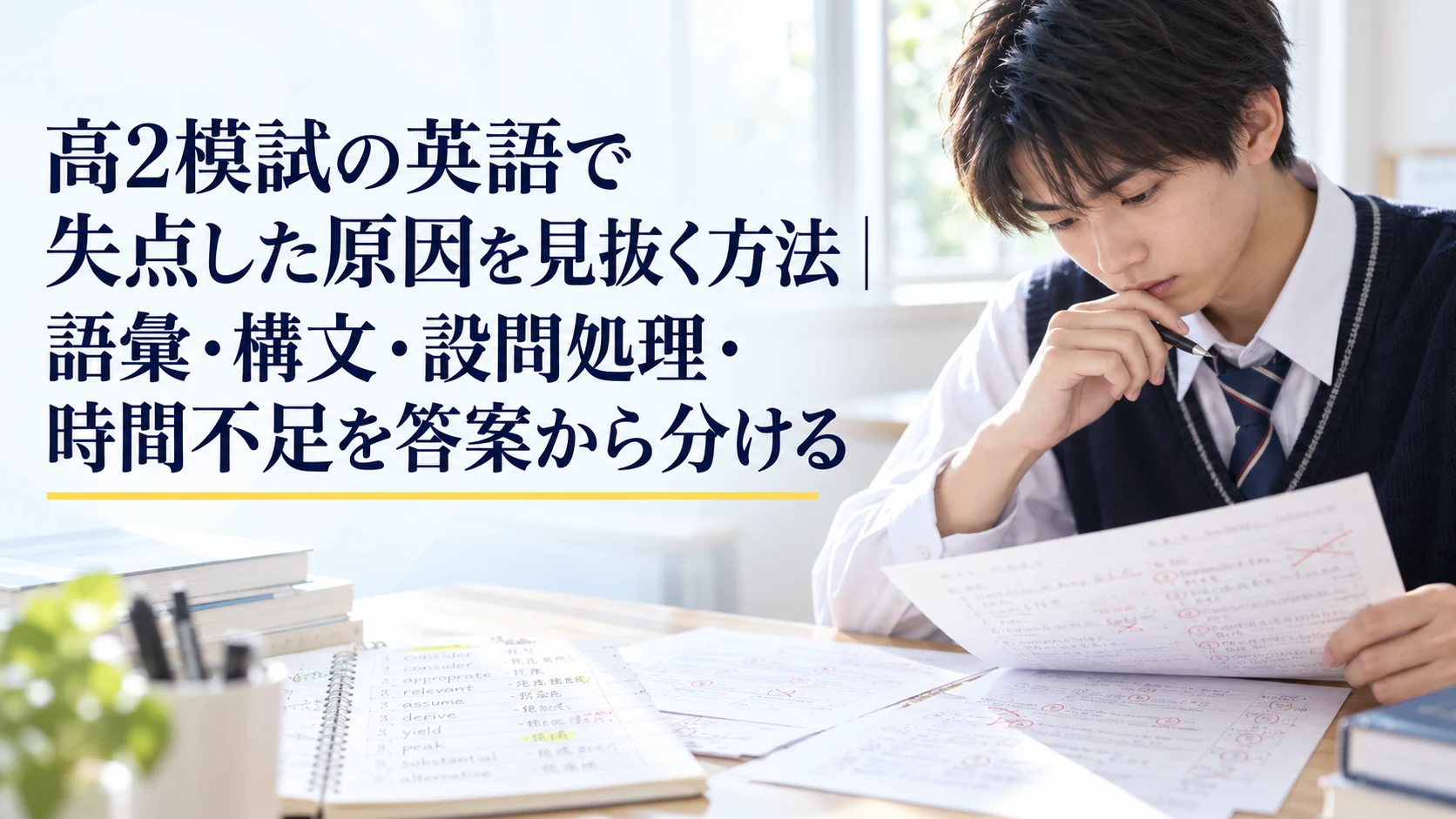 高2模試の英語で失点した原因を見抜く方法|語彙・構文・設問処理・時間不足を答案から分ける