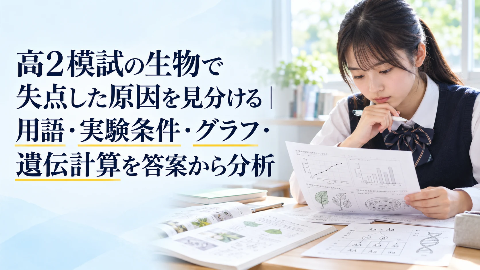 高2模試の生物で失点した原因を見分ける|用語・実験条件・グラフ・遺伝計算を答案から分析