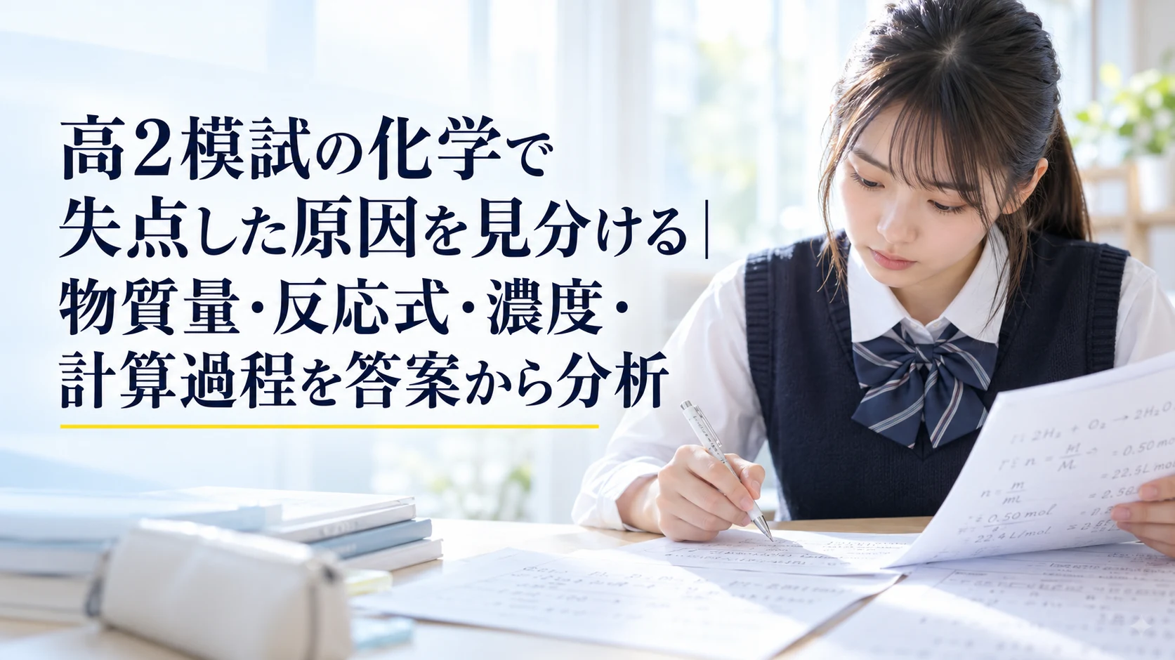高2模試の化学で失点した原因を見分ける|物質量・反応式・濃度・計算過程を答案から分析