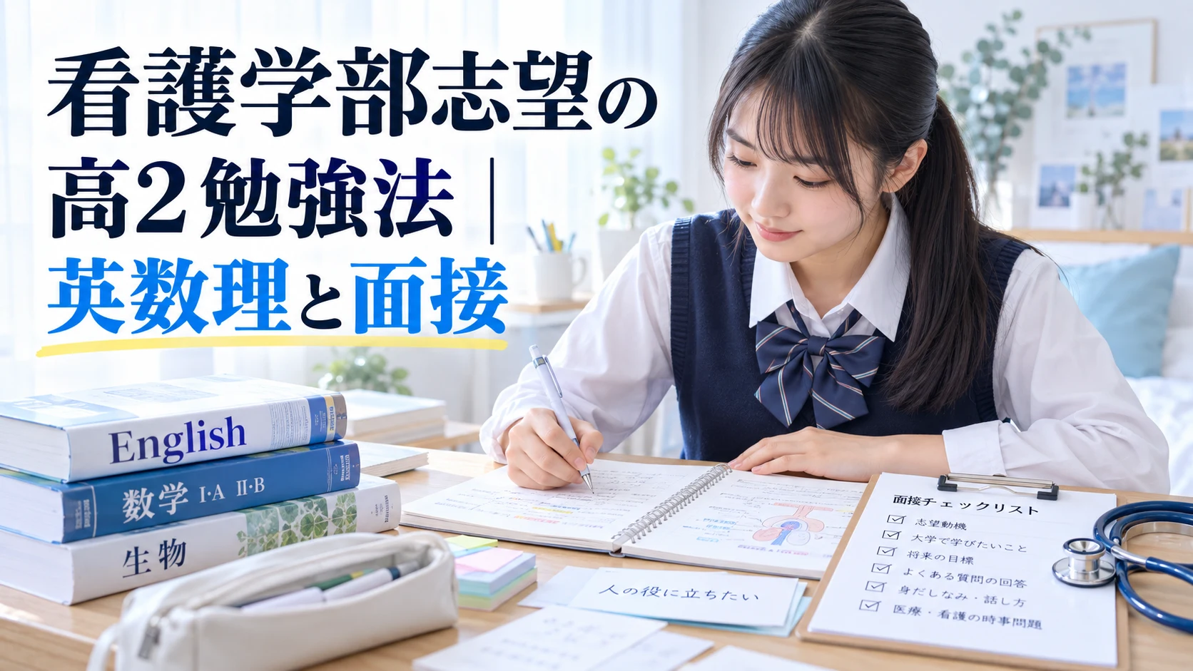 看護学部志望の高2勉強法|英数理と面接