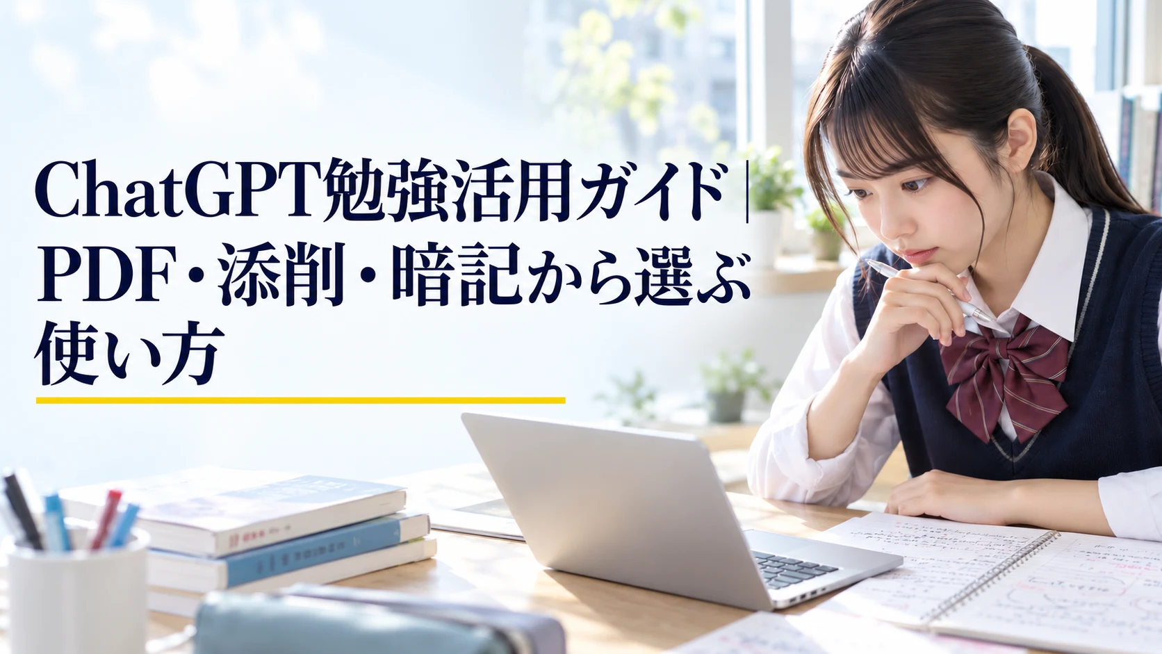 ChatGPT勉強活用ガイド|PDF・添削・暗記から選ぶ使い方(記事タイトル入りのヒーロー画像)